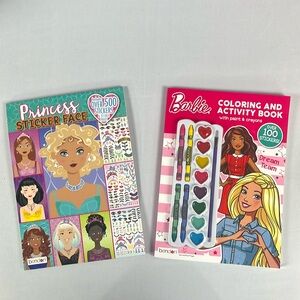 Barbie coloring and activity book & Princess sticker face book. NWT